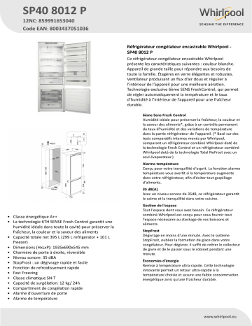 Whirlpool SP40 8012 P Fridge/freezer combination Manuel utilisateur | Fixfr