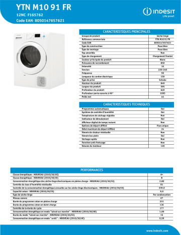 Indesit YTN M10 91 FR Dryer Manuel utilisateur | Fixfr