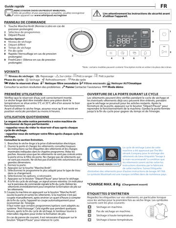 Whirlpool FFT M11 8X2WSY FR Dryer Manuel utilisateur | Fixfr