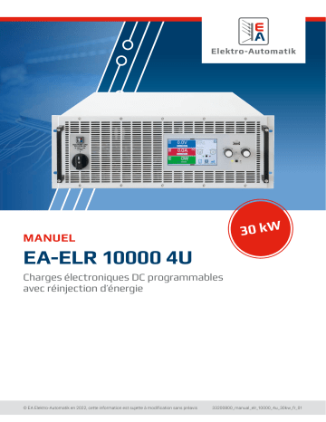 EA-ELR 10200-420 4U | EA-ELR 12000-40 4U | EA-ELR 11500-60 4U | EA-ELR 11000-80 4U | EA-ELR 10750-120 4U | EA-ELR 10500-180 4U | EA-ELR 10360-240 4U | Elektro-Automatik EA-ELR 10080-1000 4U DC Electronic Load Manuel du propriétaire | Fixfr
