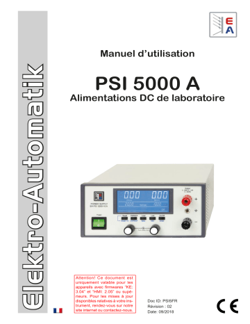 EA-PSI 5040-20 A | EA-PSI 5080-05 A | EA-PSI 5040-10 A | EA-PSI 5200-10 A | EA-PSI 5080-20 A | EA-PSI 5040-40 A | EA-PSI 5200-04 A | EA-PSI 5080-10 A | Elektro-Automatik EA-PSI 5200-02 A DC Laboratory Power Supply Manuel du propriétaire | Fixfr
