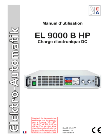EA-EL 9750-20 B HP 2U | EA-EL 9500-30 B HP 2U | EA-EL 9360-40 B HP 2U | EA-EL 9200-70 B HP 2U | EA-EL 9080-170 B HP 2U | EA-EL 9750-10 B HP 2U | EA-EL 9500-15 B HP 2U | EA-EL 9360-20 B HP 2U | EA-EL 9080-85 B HP 2U | Elektro-Automatik EA-EL 9200-35 B HP 2U DC Electronic Load Manuel du propriétaire | Fixfr