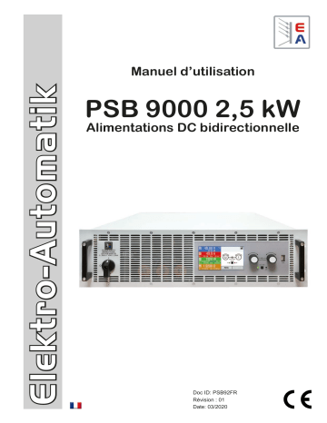 EA-PSB 9360-40 3U US208V | EA-PSB 9200-70 3U US208V | EA-PSB 9080-120 3U US208V | EA-PSB 9060-120 3U US208V | EA-PSB 9500-30 3U US208V | Elektro-Automatik EA-PSB 9750-20 3U US208V Bi-directional DC Laboratory Power Supply Manuel du propriétaire | Fixfr