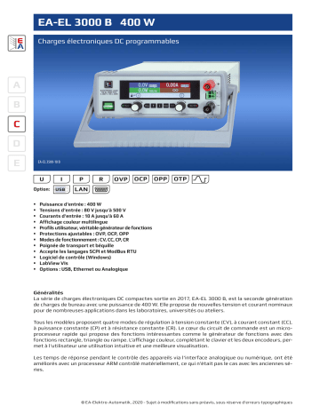 EA-EL 3200-25 B | EA-EL 3500-10 B | Elektro-Automatik EA-EL 3080-60 B DC Electronic Load Fiche technique | Fixfr