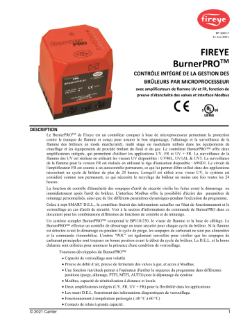 Fireye BP-1003F - BurnerPRO UV FR Flame Amplifiers Valve Proving Modbus Interface Manuel du propriétaire | Fixfr