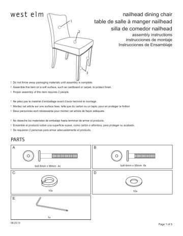 West Elm Nailhead Dining Chair Manuel utilisateur | Fixfr