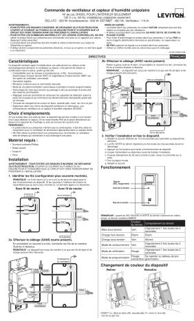 Leviton DHS05-1LW Decora In-Wall Humidity Sensor and Fan Control Switch, 1/4 HP, Residential Grade, Single Pole Manuel utilisateur | Fixfr