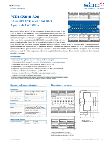 SBC PCD1.G5010-A20 L-Series RIO 12DI, 4Rel, 12AI, 8AO Fiche technique | Fixfr