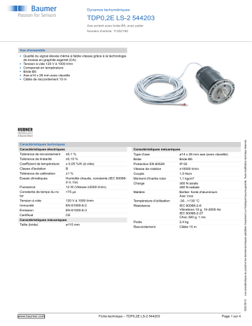 Baumer TDP0,2E LS-2 544203 Tachogenerator Fiche technique | Fixfr