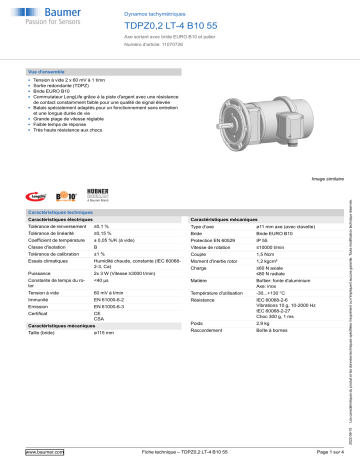 Baumer TDPZ0,2 LT-4 B10 55 Tachogenerator Fiche technique | Fixfr