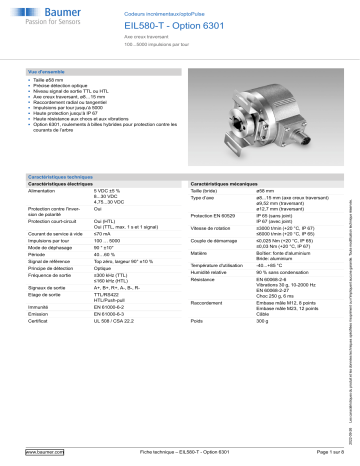 Baumer EIL580-T - Option 6301 Incremental encoder Fiche technique | Fixfr