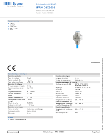 Baumer IFRM 08X9503 Inductive sensors NAMUR Fiche technique | Fixfr