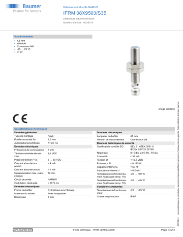 Baumer IFRM 08X9503/S35 Inductive sensors NAMUR Fiche technique | Fixfr