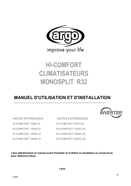 Argo HI-COMFORT MONO 12000 – R32 SINGLE & MULTI SPLIT SYSTEM Manuel utilisateur