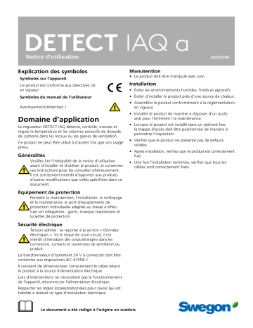 Swegon DETECT IAQ a Une information important | Fixfr