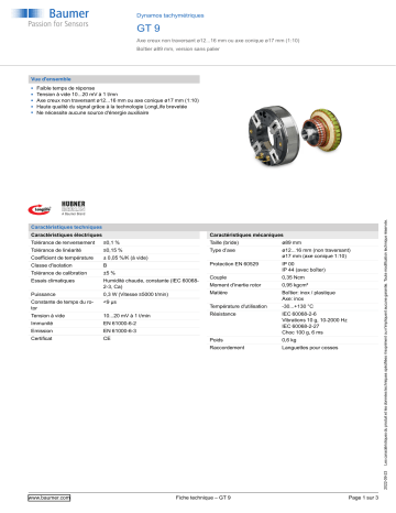 Baumer GT 9 Tachogenerator Fiche technique | Fixfr