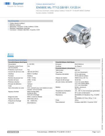 Baumer EN580E.ML-TT12.GB1B1.13120.H Absolute encoder Fiche technique | Fixfr