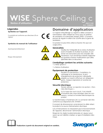 Swegon WISE Sphere Ceiling c Une information important | Fixfr