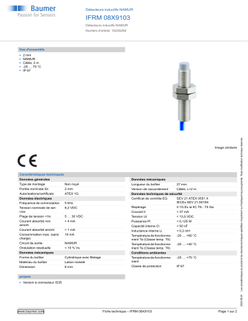 Baumer IFRM 08X9103 Inductive sensors NAMUR Fiche technique | Fixfr