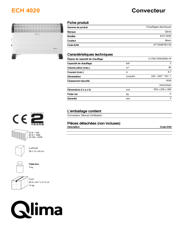 QLIMA ECH4020 Electrical heater Manuel utilisateur | Fixfr