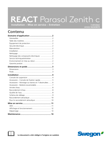 Swegon REACT Parasol Zenith c Manuel du propriétaire | Fixfr