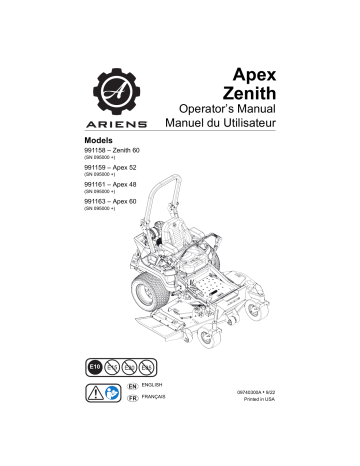 991161 | 991159 | 991163 | Ariens 991158 ZENITH 60 - KAWASAKI Manuel utilisateur | Fixfr