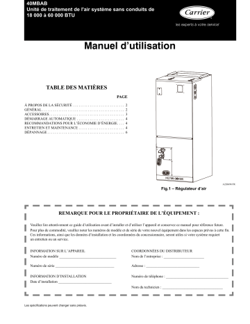 Payne 40MBAB Air Handler Ductless System Manuel du propriétaire | Fixfr