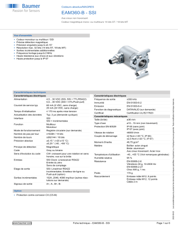 Baumer EAM360-B - SSI Absolute encoder Fiche technique | Fixfr