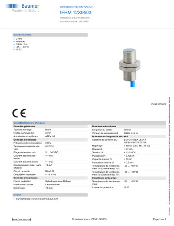 Baumer IFRM 12X9503 Inductive sensors NAMUR Fiche technique | Fixfr