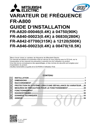 Mitsubishi Electric FR-A800 Guide d'installation | Fixfr