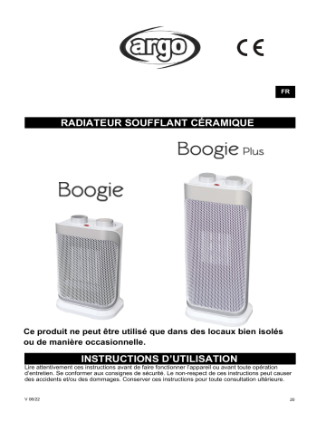 Argo BOOGIE PLUS ELECTRICAL HEATING Manuel utilisateur | Fixfr