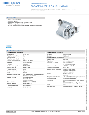 Baumer EN580E.ML-TT12.GA1B1.13120.H Absolute encoder Fiche technique | Fixfr