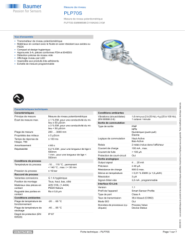 Baumer PLP70S Level measurement Fiche technique | Fixfr