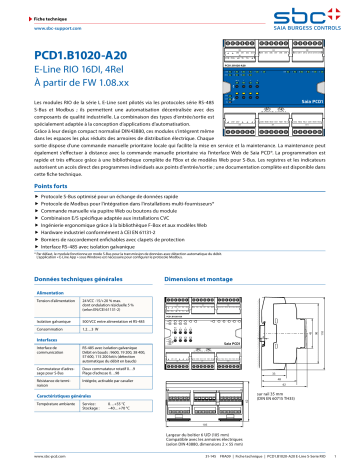 SBC PCD1.B1020-A20 L-Series RIO 16DI, 4Rel Fiche technique | Fixfr