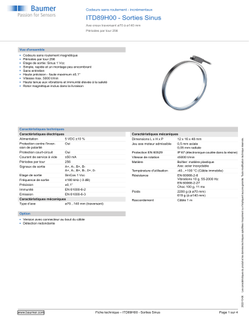 Baumer ITD89H00 - Sine signal Encoder Fiche technique | Fixfr