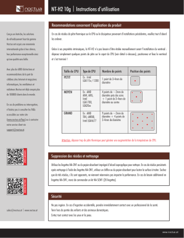Noctua NT-H2 10g Thermal compound Installation manuel | Fixfr