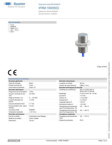 Baumer IFRM 18X9503 Inductive sensors NAMUR Fiche technique | Fixfr