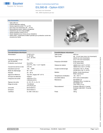 Baumer EIL580-B - Option 6301 Incremental encoder Fiche technique | Fixfr