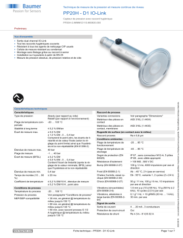 Baumer PP20H Pressure and continuous level measurement Fiche technique | Fixfr