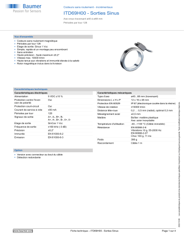 Baumer ITD69H00 - Sine signal Encoder Fiche technique | Fixfr