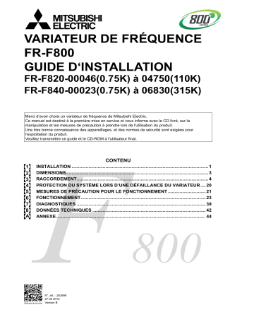 Mitsubishi Electric FR-F800 Guide d'installation | Fixfr