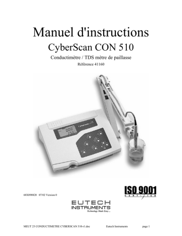 Eutech CYBERSCAN CON 510 CONDUCTIVITY BENCH METER Manuel du propriétaire | Fixfr