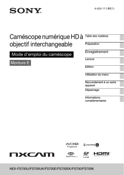 Sony NEX FS700U Mode d'emploi