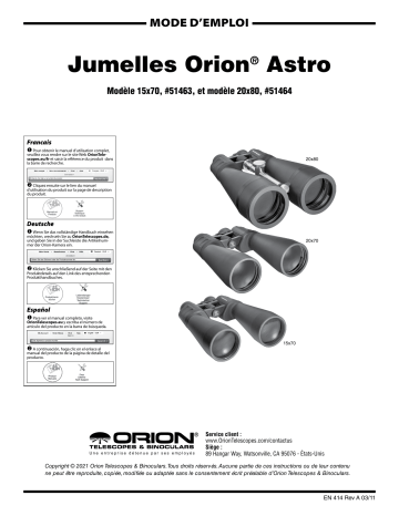 21126 | 51464 | Orion 21329 20x80 Astronomical Binocular & XHD Tripod Bundle Manuel utilisateur | Fixfr