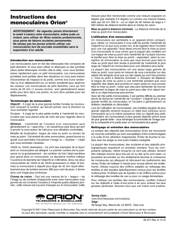 08431 | Orion 08439 10-25x42 Zoom Waterproof Monocular Manuel utilisateur | Fixfr