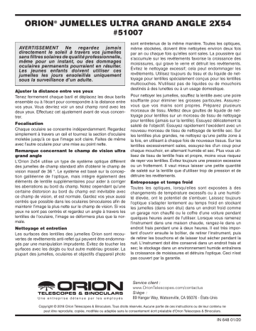 Orion 51007 2x54 Ultra Wide Angle Binoculars Manuel utilisateur | Fixfr