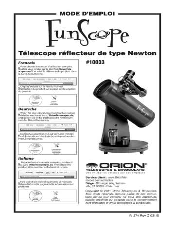 21215 | Orion 10033 FunScope 76mm TableTop Reflector Telescope Manuel utilisateur | Fixfr