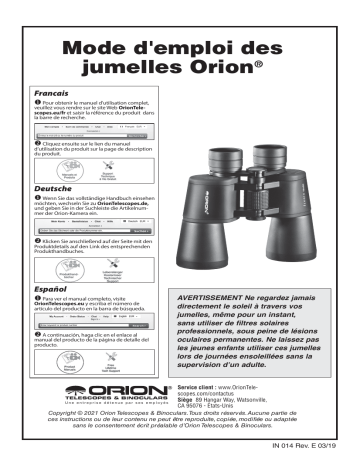 10314 | 09333 | 09463 | 09466 | Orion 09332 Scenix 7x50 Binoculars Manuel utilisateur | Fixfr
