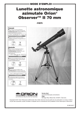 Orion 10275 Observer II 70mm Altazimuth Refractor Telescope Manuel utilisateur