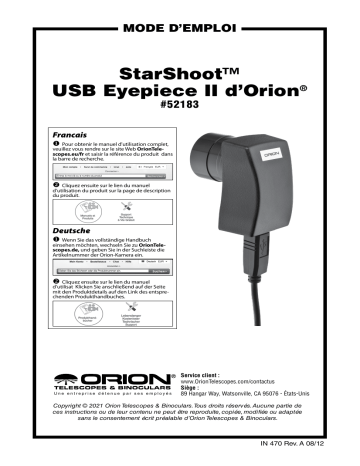 Orion 52183 StarShoot USB Eyepiece Camera II Manuel utilisateur | Fixfr